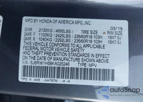 2019 Honda Cr-V Ex z USA, uszkodzony, nr VIN 5J6RW1H58KA025246